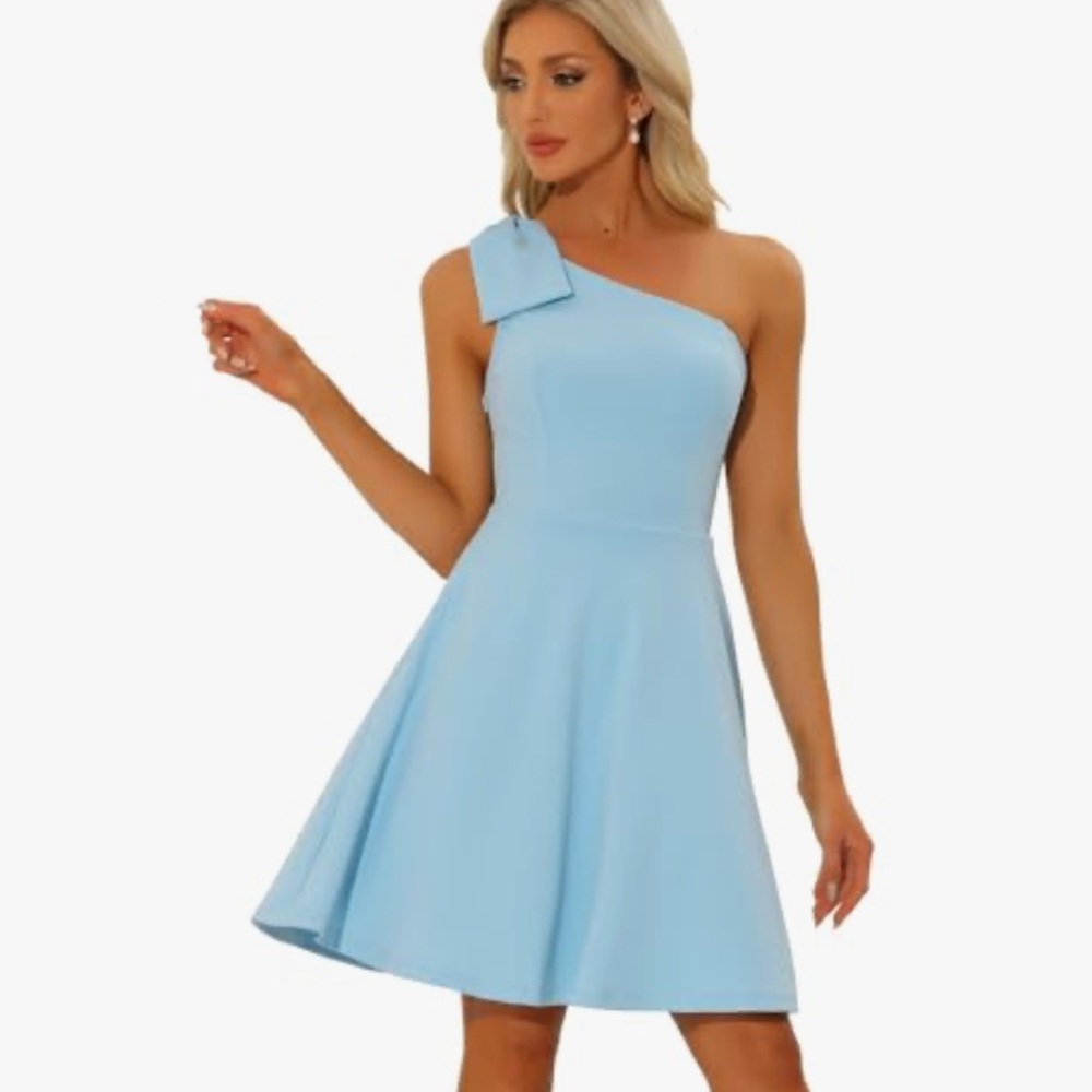 NWT Elegant One-Shoulder Light Blue Dress